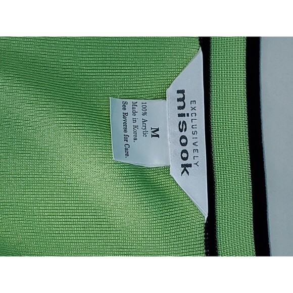 Exclusively Misook Sz M Green Black Knit Blazer Jacket W/ Pockets Open Front - Picture 7 of 13